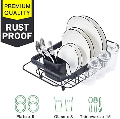 TOOLF Dish Drying Rack in Sink, Dish Drainer with Cup and Utensil