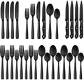 Hiware 24 Pieces Matte Black Silverware Set with Steak Knives for 4