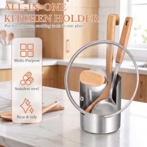 Pot Lid Holder & Spoons Rest, Multi-in-1 Kitchen Utensil Holder