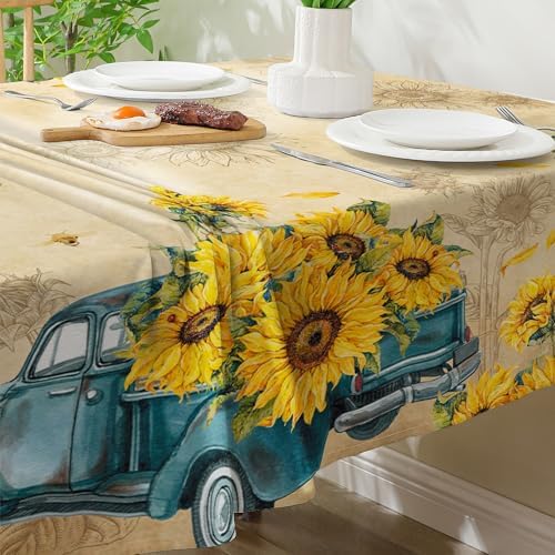 Sunflower Tablecloth 52x70 Inch, Yellow Summer Decor for Home