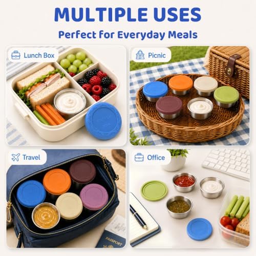 6 Pack Salad Dressing Containers to Go - 1.6 oz Reusable Stainless