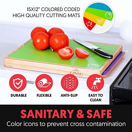Ginsu Bamboo Cutting Board Set with 6 Mats, Wood Cutting Boards for