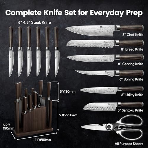 SYOKAMI 15-Piece Kitchen Knife Set with Magnetic Block