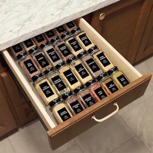 AISIPRIN 24 Pcs Glass Spice Jars with 398 Labels, 4oz Empty Square
