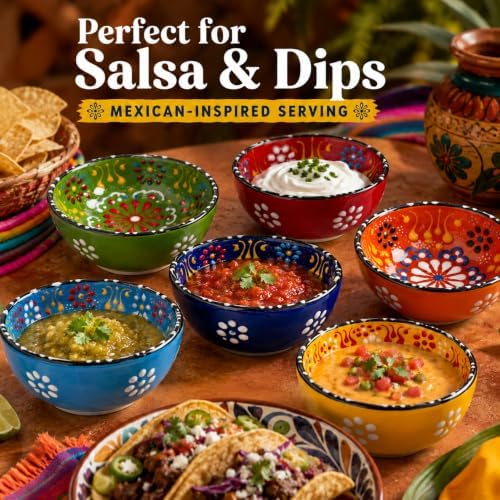 BCS Hand-Painted Ceramic Dipping Bowls Set of 6, 3 oz Mini Salsa Bowls
