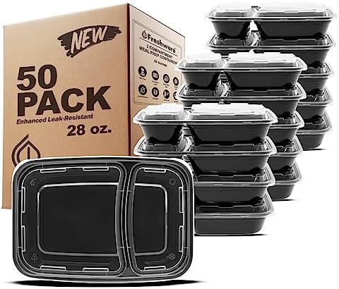 Freshware Meal Prep Containers [50 Pack] 2 Compartment with Lids, Food