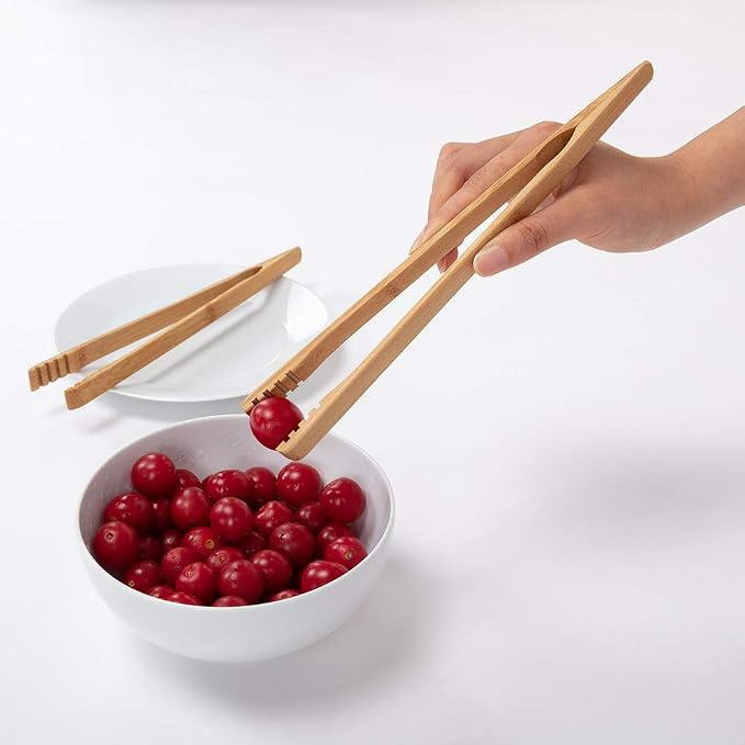 DUJEN 2 Pieces Bamboo Toast Tongs, 10.2 Inches Long Wood Toaster Tongs - Image 6