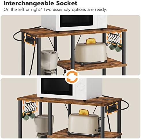 HOOBRO Bakers Rack with Power Outlet, Rustic Brown and Black