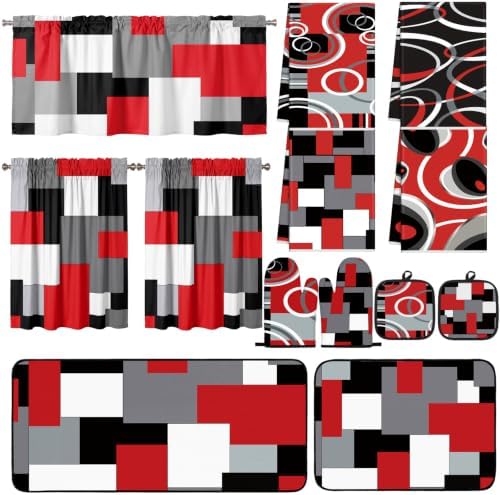 13 Pcs Red and Black Plaid Kitchen Decor Set Accessories for Home