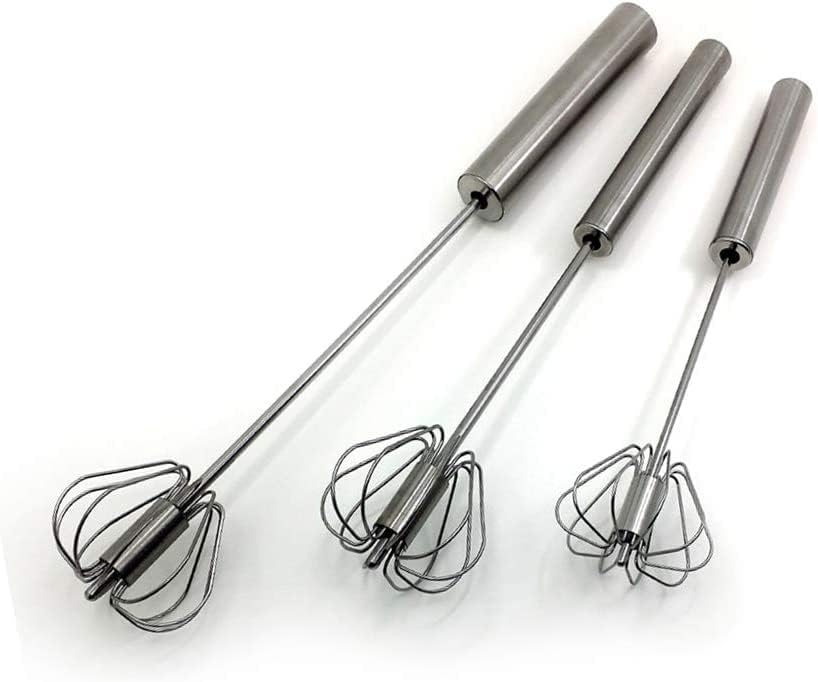 Fnoko Stainless Steel Semi-automatic Egg Whisk - 3PCS Hand Push Rotary