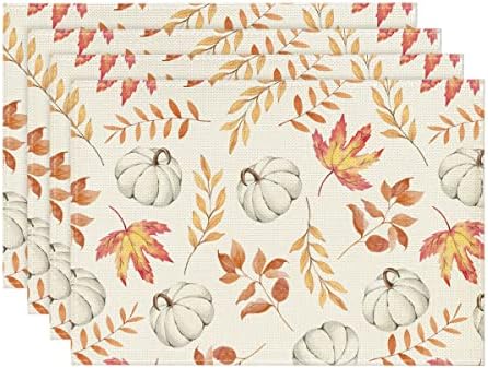 Artoid Mode Maple Leaf Pumpkins Fall Placemats Set of 4-12 x 18 Inch