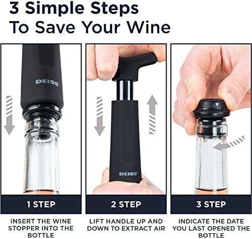 Deiss PRO Vacuum Pump Wine Saver with 3 x Wine Bottle Stopper