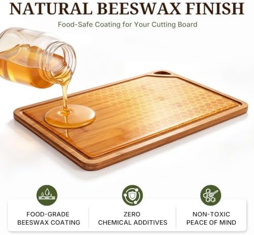 GASHELL Bamboo Cutting Board Set with Beeswax Coating for