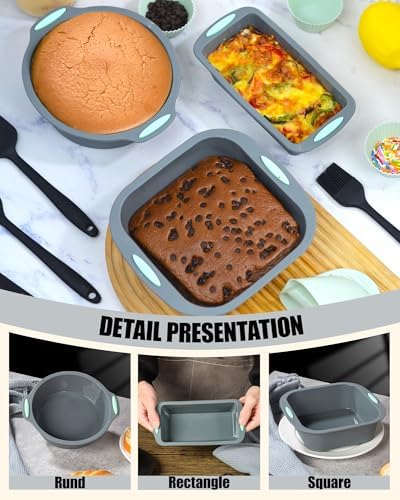 Silicone Baking Pan Set, Nonstick Bakeware with Bread Loaf Pan, Square