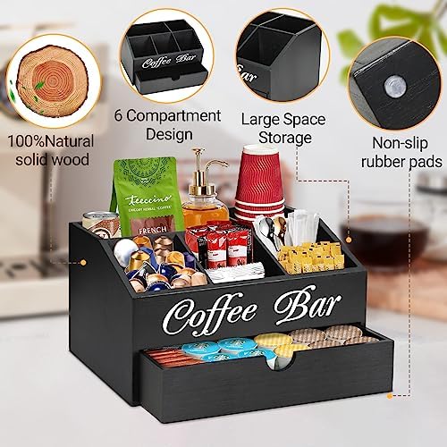 Coffee Bar Organizer Countertop, Wooden Bar Accessories With Drawer