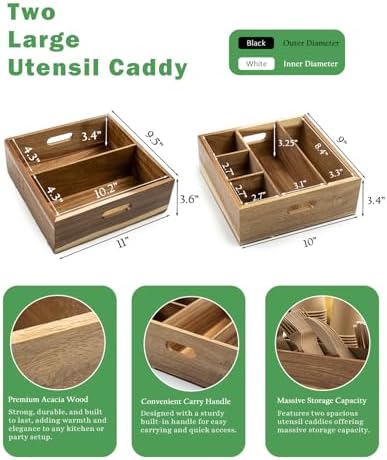 Acacia Wood Utensil Holder for Party -Nested Set of 2
