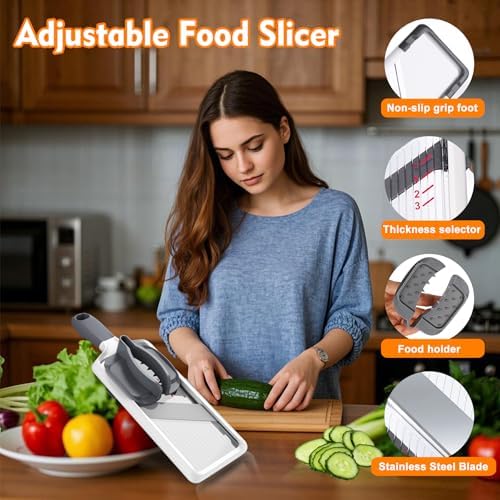 Mandoline Slicer for Kitchen, Adjustable Stainless Steel Blade