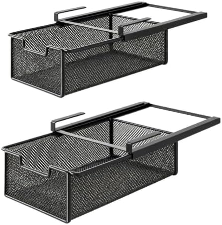 Hanging Fridge Drawer Basket 2-Pack Pull-Out Iron Organizer(Black)
