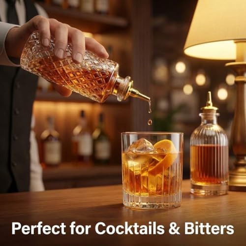 QWORK Glass Bitters Bottle Set of 6 – Zinc Alloy Dash Tops for Home