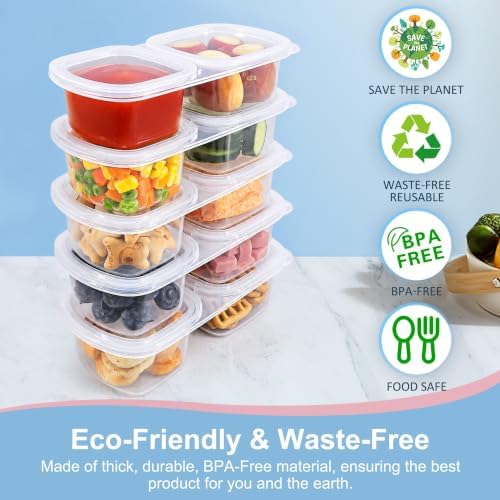Caperci 5-Pack 8oz 2 Compartment Snack Containers with Lids, Clear