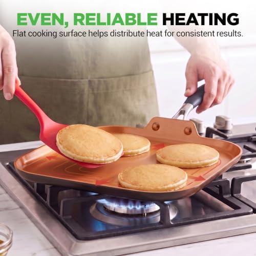 NutriChef Copper Pan Non-Stick Coating Inside, Hard-Anodized Look Heat