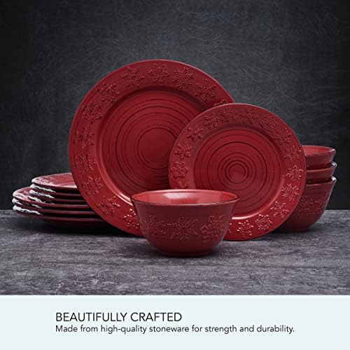 Pfaltzgraff Trellis Snowflakes 12 Piece Dinnerware Set, Service For 4