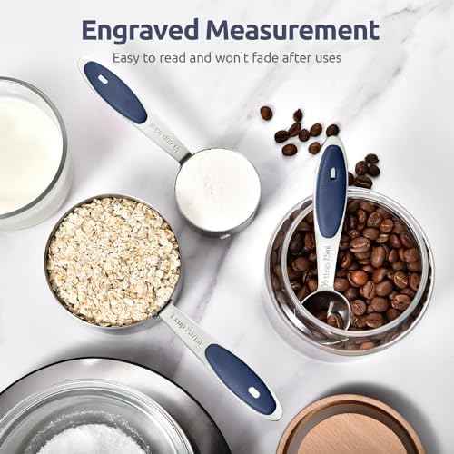 U-Taste Measuring Cups Spoons Set, 18/8 Stainless Steel, 12Pc/Midnight Blue