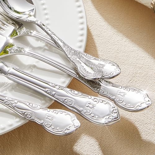 KINGSTONE 20-Piece Vintage Silverware Set, 18/10 Stainless Steel