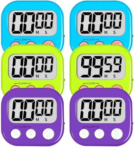ZILLEEN Digital Kitchen Classroom Timers for Kids Cooking 6pcs Blu Grn