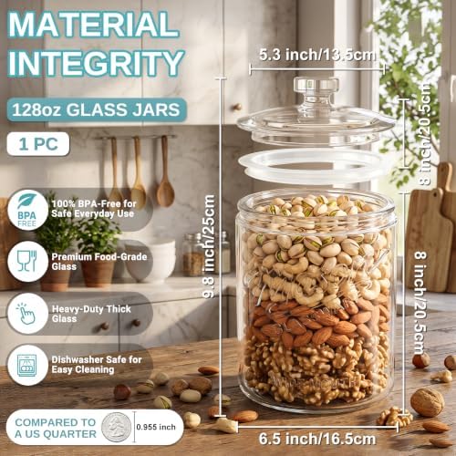 Ritayedet 1 Gallon Glass Cookie Jar with Airtight Lid, Wide Mouth