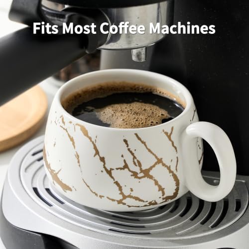 LUKA 7.77 oz Ceramic Cappuccino Cups with Bamboo Saucers and Metal