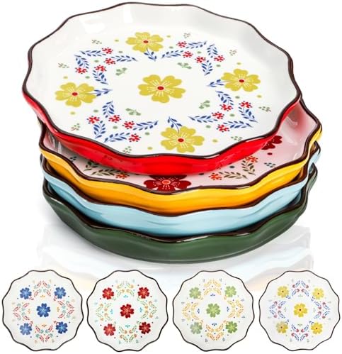 Pumtus 4 Pack Ceramic Dessert Plates, 7.5 Inch Small Floral Dinner