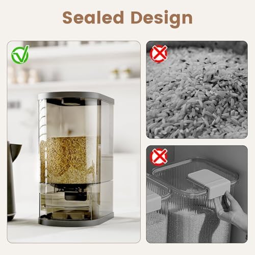 SYNCVIBE Large Rice Dispenser, 22-25 Lbs, Airtight, Measuring Cup
