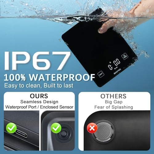 Waterproof Food Scale, 22lb Kitchen Scale, IP67, Rechargeable, Black