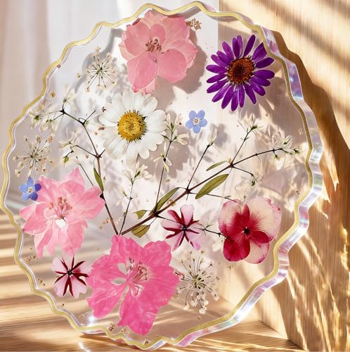 Oqplog Resin Drink Coaster for Desk Coffee Table-Pink White Cute Dried