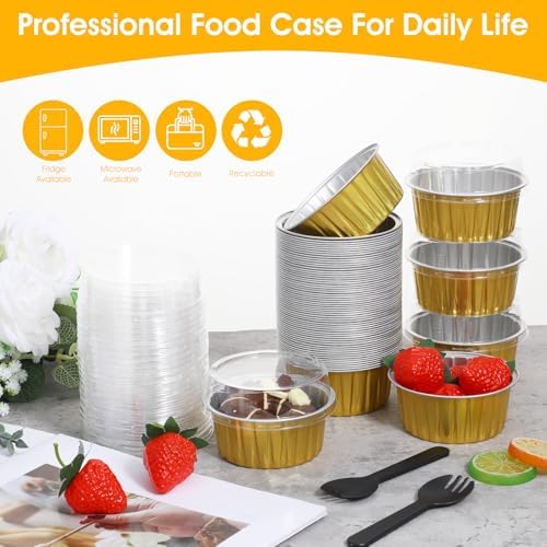 100Pcs 5oz Round Disposable Aluminum Foil Mini Cake Pans with Matching