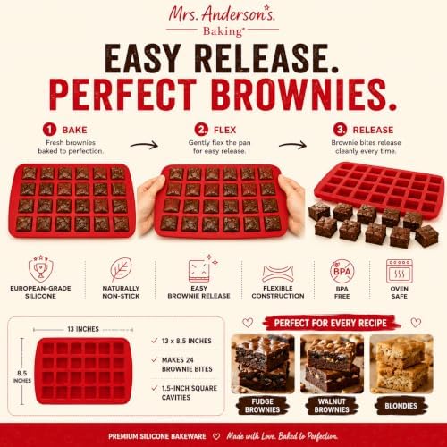 Mrs. Anderson's Baking Silicone Mini Brownie Pan, 24 Cup