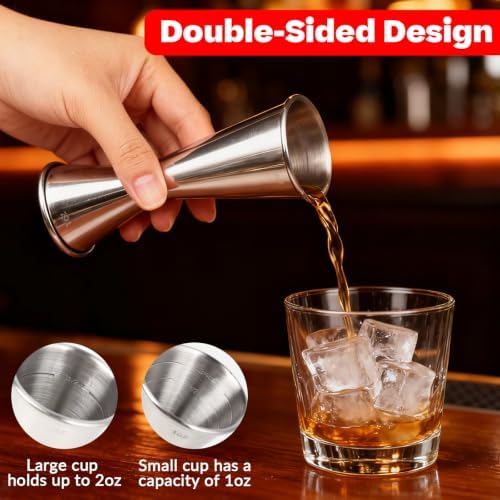 Stainless Steel Jigger for Bartending with 2 Pourers, Double Cocktail
