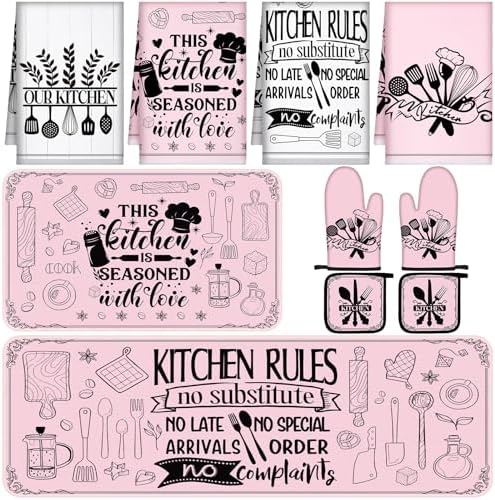 Fourluoo 10 Pcs Farmhouse Kitchen Decor Set, Soft Pink, Appealing