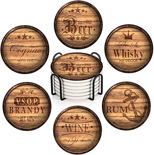 Britimes Coasters for Drinks, Set of 6, Ceramic Stone, Wooden Rustic