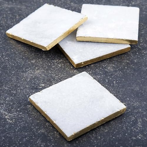 Thirstystone Square White Marble/Gold Edged Coasters (Set of 4)