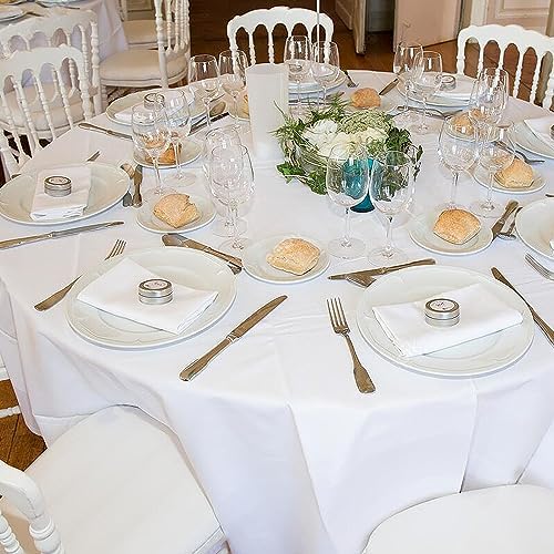 sancua 90 Inch Round Tablecloth Fit 30-72 Inch Tables, White 6 Pack