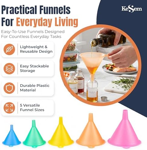 Plastic Kitchen Funnel Set of 5, Round Food Funnels for Kitchen Use
