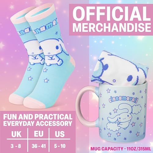Get Trend Cinnamoroll Sanrio Coffee Mug, Socks Set, 11.5 oz Ceramic