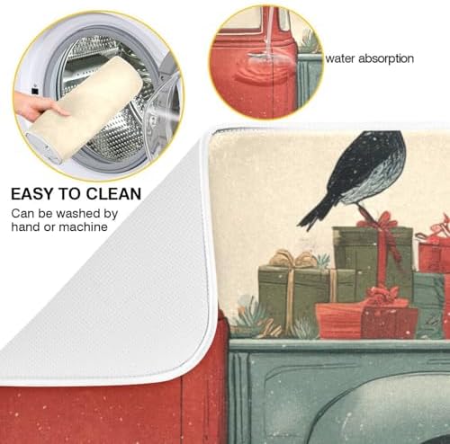 OTVEE Red Truck Snow Fun Dish Drying Mat for Kitchen Counter Absorbent