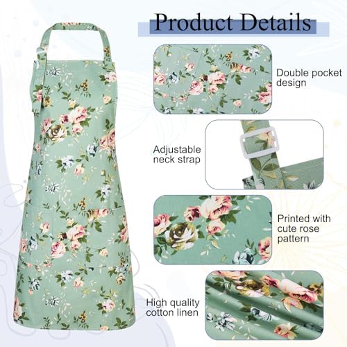 Auidy_6TXD 3 Pack Floral Aprons for Women, Kitchen Aprons with 2