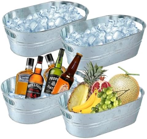 4 Pack Galvanized Tub 3.1 Gallon Ice Bucket Large Metal Drink Buckets