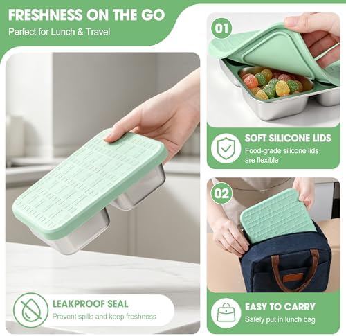 4 Pack Stainless Steel Snack Containers with Silicone Lids, Leakproof