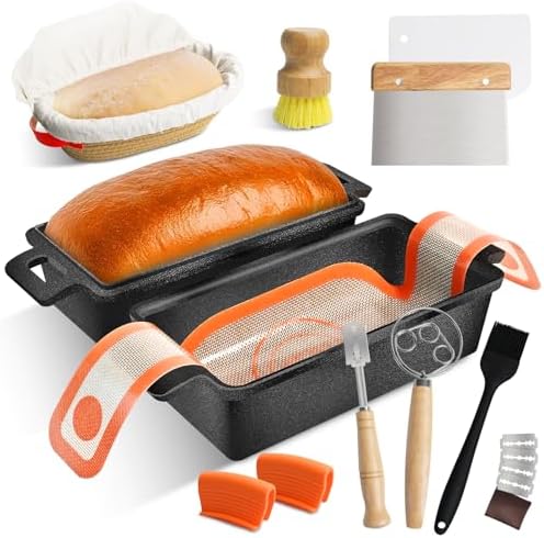 MSJGA 9×5 Inch Cast Iron Loaf Pans with Lid for Bread Baking, 2 In 1