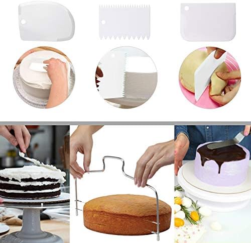 Cake Decorating Turntable with Decorating Comb and Icing Smoother